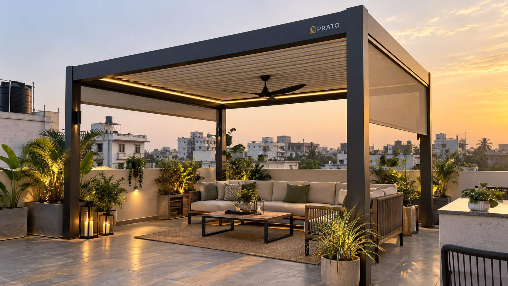 Prato pergola on an Indian rooftop terrace